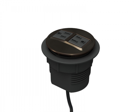 Dark bronze plated node power and data desk grommet with 2 ac power and 72