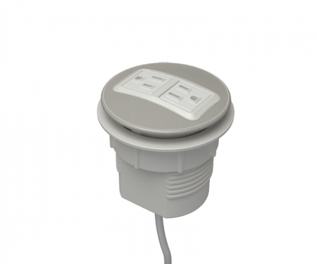 Smoke leather and satin nickel node power and data desk grommet with 2 ac power and 72