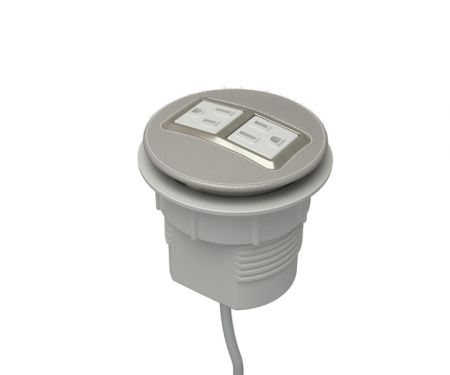 Smoke leather and satin nickel node power and data desk grommet with 2 ac power and 72