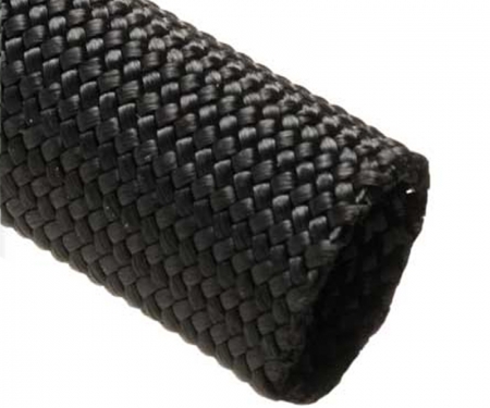 Black multi-filament nylon braided sleeving close up  Black multi-filament nylon braided sleeving close up