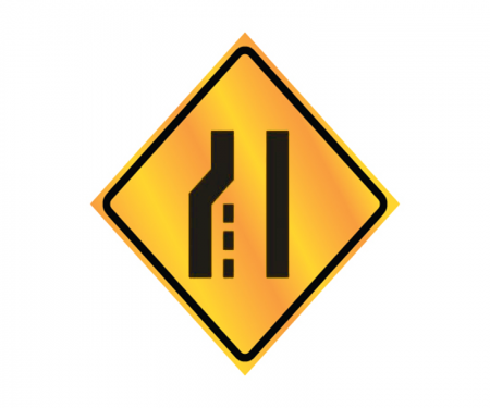 Road work roll up sign 'Lane ends, left merge