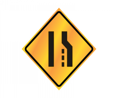 Road work roll up sign 'Lane ends, right merge