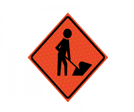 JBC roll up sign, symbol of man at work, reflective, Red