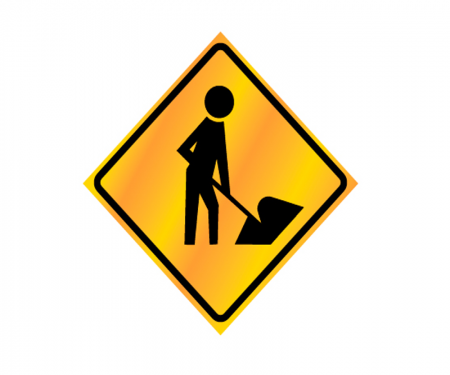 JBC roll up sign, symbol of man at work, reflective, Yellow