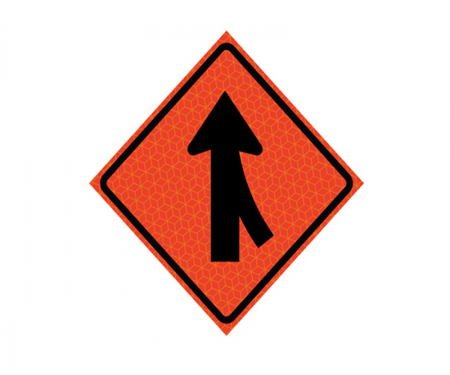 JBC roll up signage, merge left, image, reflective, red