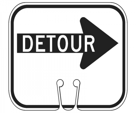 Top Sign for safety cones, White, Detour Right