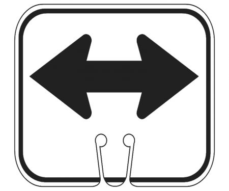 Top Sign for safety cones, White w/black arrows