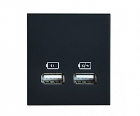 Black twin usb charger rubbery in surface power and data grommet, ta-3377-50bk