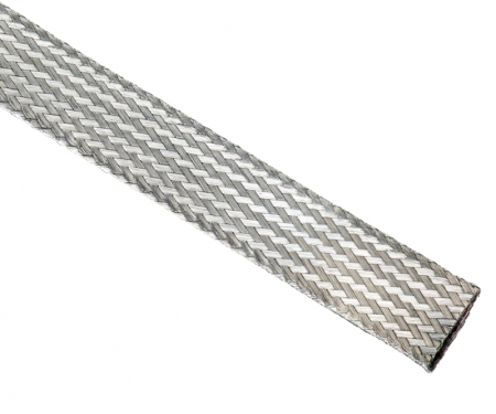 Flat tinned copper braided sleeving, silver