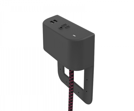 Tully in furniture charging hub 2 inch tail black plastic with zigzag black and berry cord