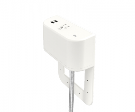 Tully in furniture charging hub 2 inch tail white plastic with silver braided cord