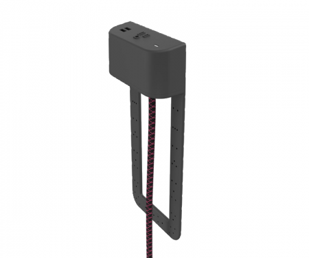 Tully in furniture charging hub 9 inch tail black plastic with zigzag black and berry cord