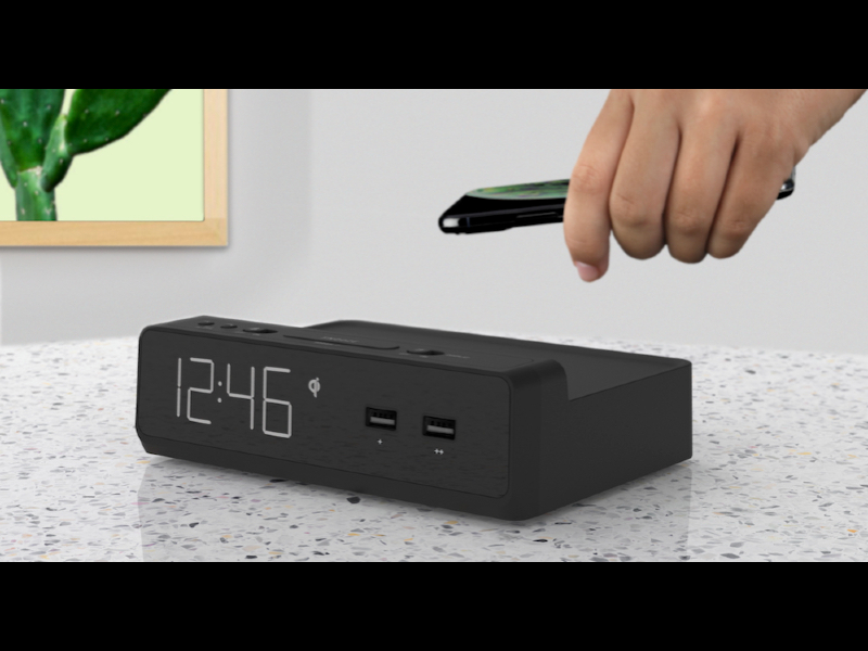NonStop™ Station W Alarm Clock with QI Wireless Charging and Dual USB
