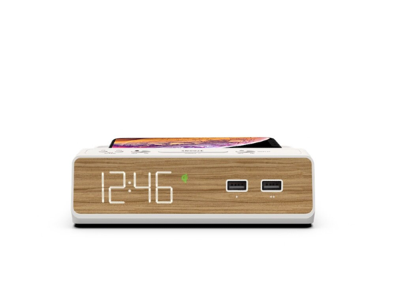 NonStop™ Station W Alarm Clock with QI Wireless Charging and Dual USB