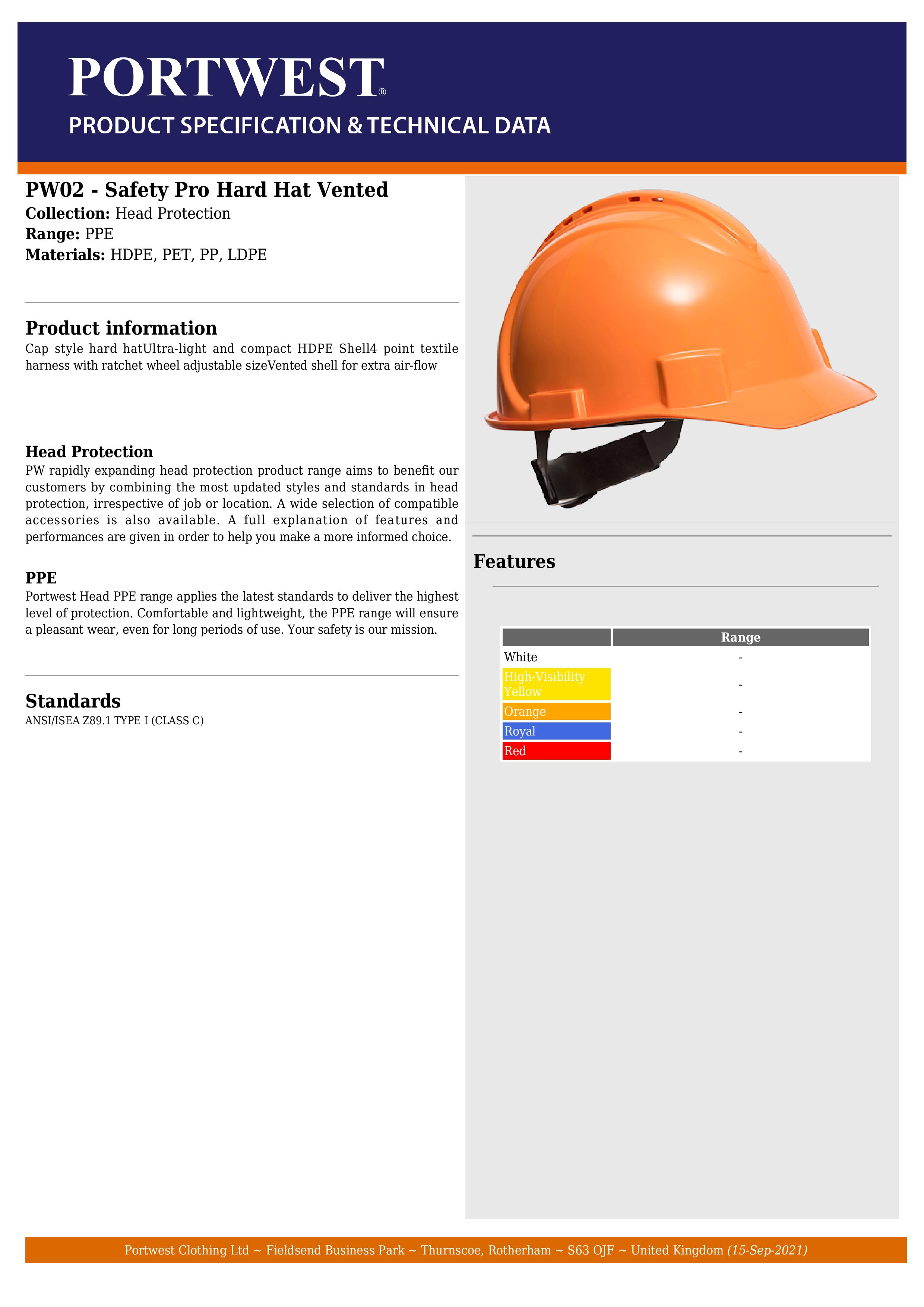 Portwest Pw02 Safety Pro Hard Hat Vented - Yellow